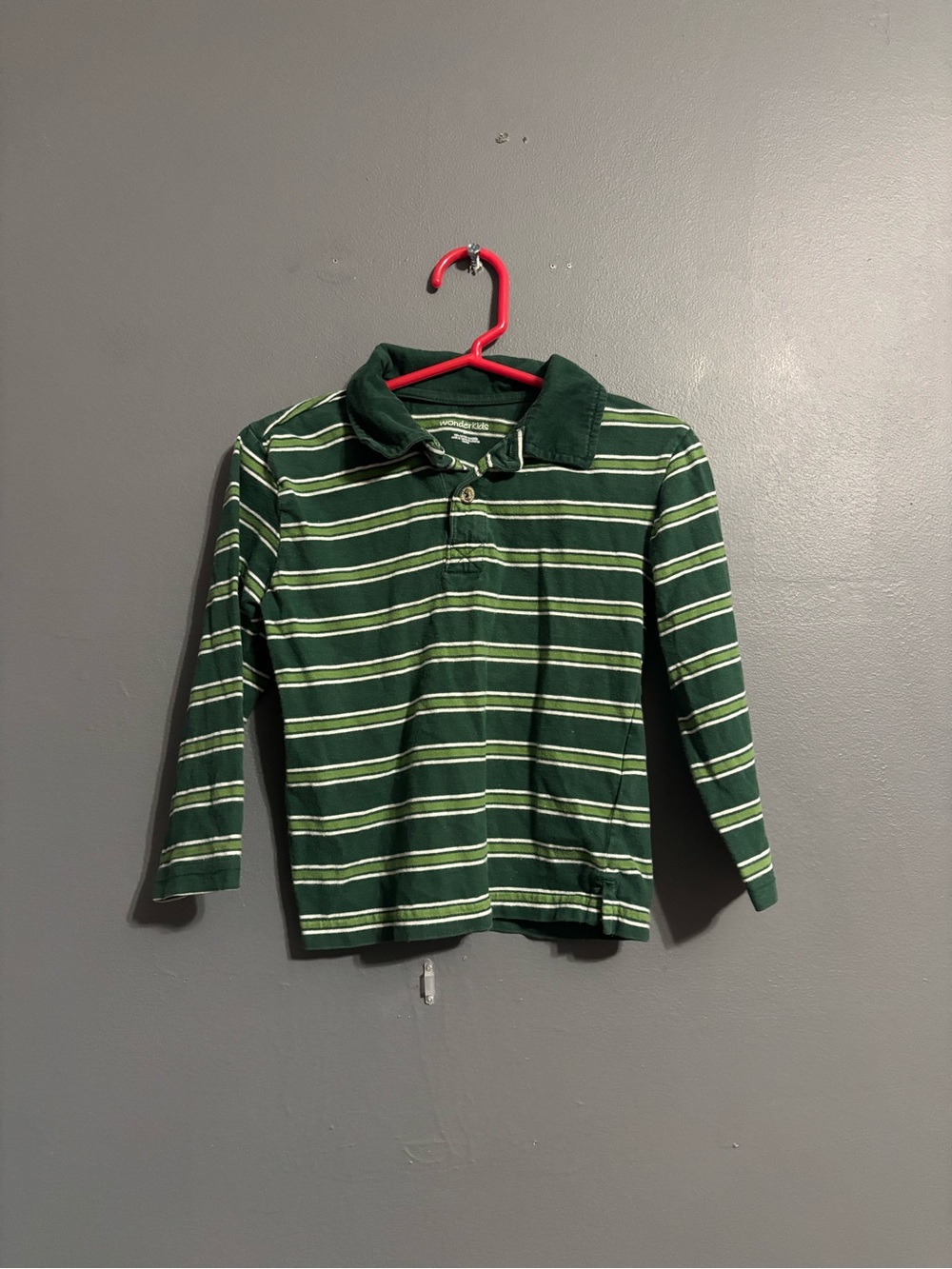 Wonderkids Green retro Striped Long Sleeve 100% cotton Polo Shirt boys 3T